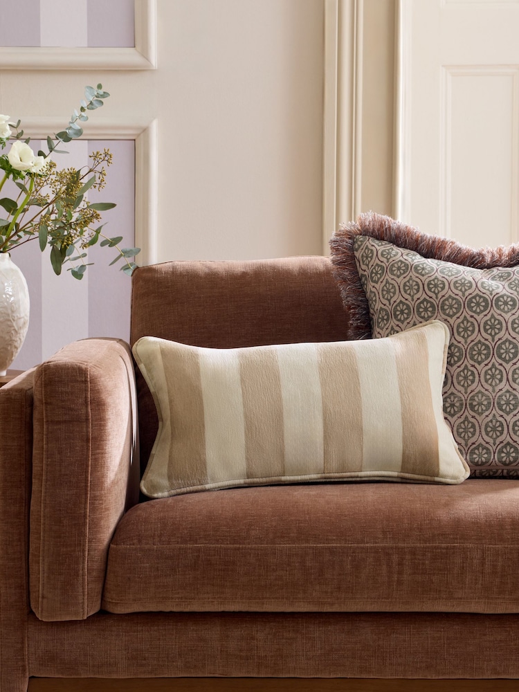 Natural 50 x 30cm Chenille Stripe Cushion - Image 1 of 4 Natural 50 x 30cm Chenille Stripe Cushion - Image 1 of 4