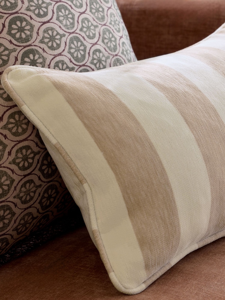 Natural 50 x 30cm Chenille Stripe Cushion - Image 2 of 4 Natural 50 x 30cm Chenille Stripe Cushion - Image 2 of 4