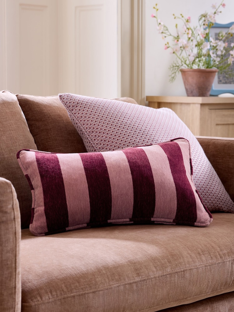 Pink 50 x 30cm Chenille Stripe Cushion - Image 1 of 4 Pink 50 x 30cm Chenille Stripe Cushion - Image 1 of 4