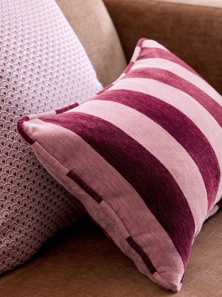 Pink 50 x 30cm Chenille Stripe Cushion - Image 2 of 4 Pink 50 x 30cm Chenille Stripe Cushion - Image 2 of 4