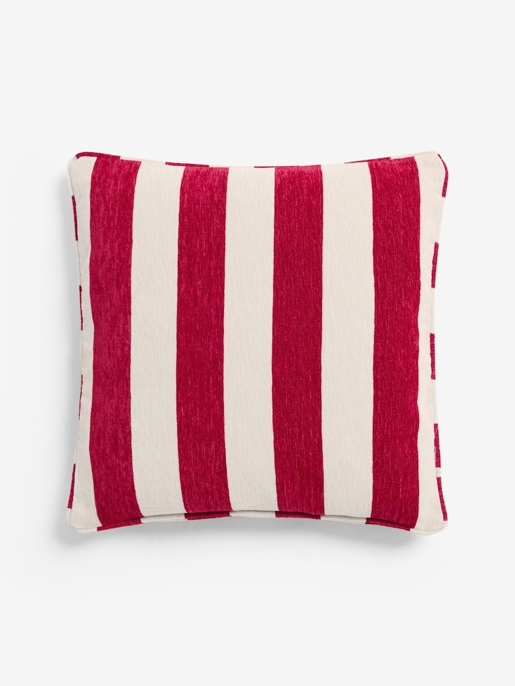 Red 50 x 50cm Chenille Stripe Cushion - Image 1 of 2 Red 50 x 50cm Chenille Stripe Cushion - Image 1 of 2