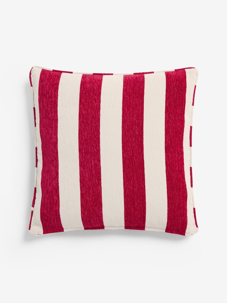 Red 50 x 50cm Chenille Stripe Cushion - Image 5 of 5 Red 50 x 50cm Chenille Stripe Cushion - Image 5 of 5
