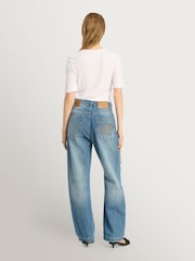 MUNTHE Bimo Floral Cutout Barrel Leg Blue Jeans - Imagen 2 de 7