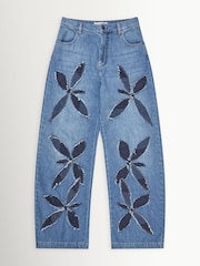 MUNTHE Bimo Floral Cutout Barrel Leg Blue Jeans - Imagen 7 de 7