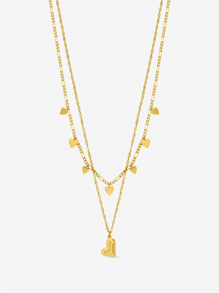 Jon Richard Gold Tone Waterproof Heart Double Row Necklace - Image 1 of 3 Jon Richard Gold Tone Waterproof Heart Double Row Necklace - Image 1 of 3