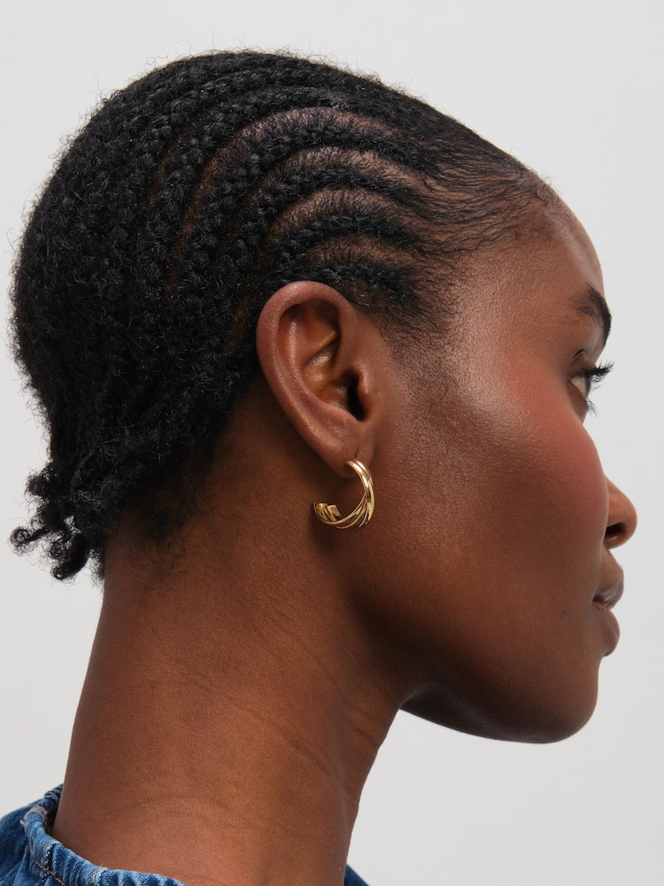 Jon Richard Gold Tone Waterproof Interlock Hoop Earrings - Image 2 of 3
