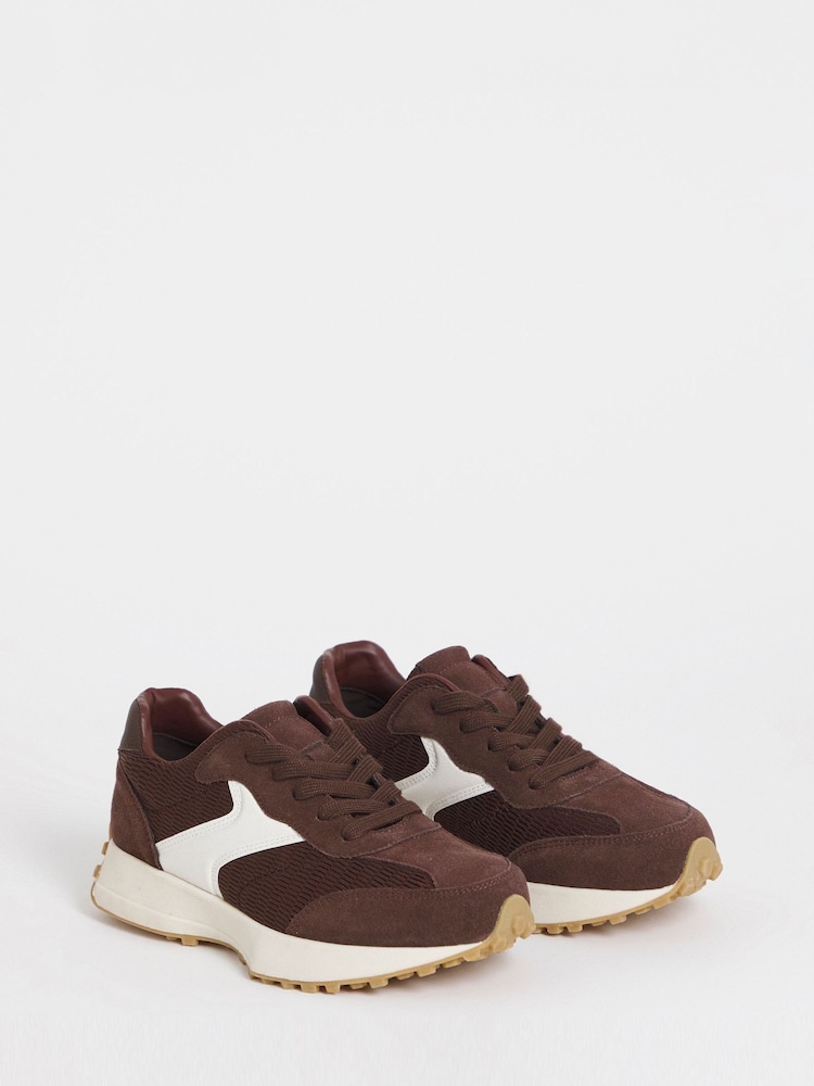 Simply Be Brown Extra Wide Fit Retro Runner Trainers - Image 2 of 4