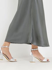 Simply Be Silver Extra Wide Fit Barely There Heeled Sandals - Image 1 of 4