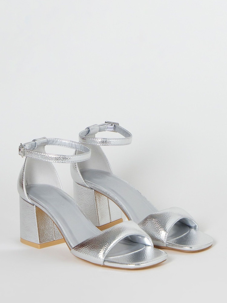 Simply Be Silver Tone Wide Fit Barely There Heeled Sandals - Image 2 of 4