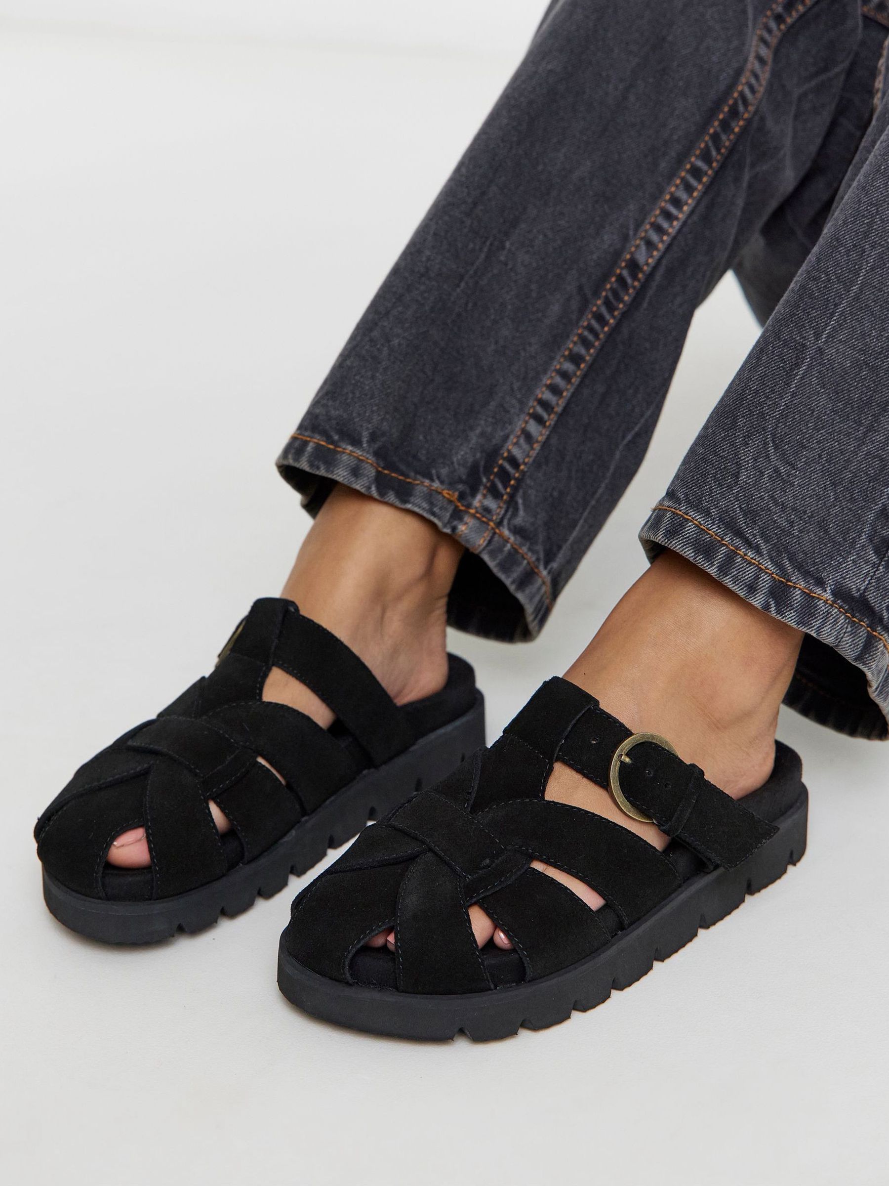 Buy Simply Be Black Suede Extra Wide Fit Woven Closed Toe Mules