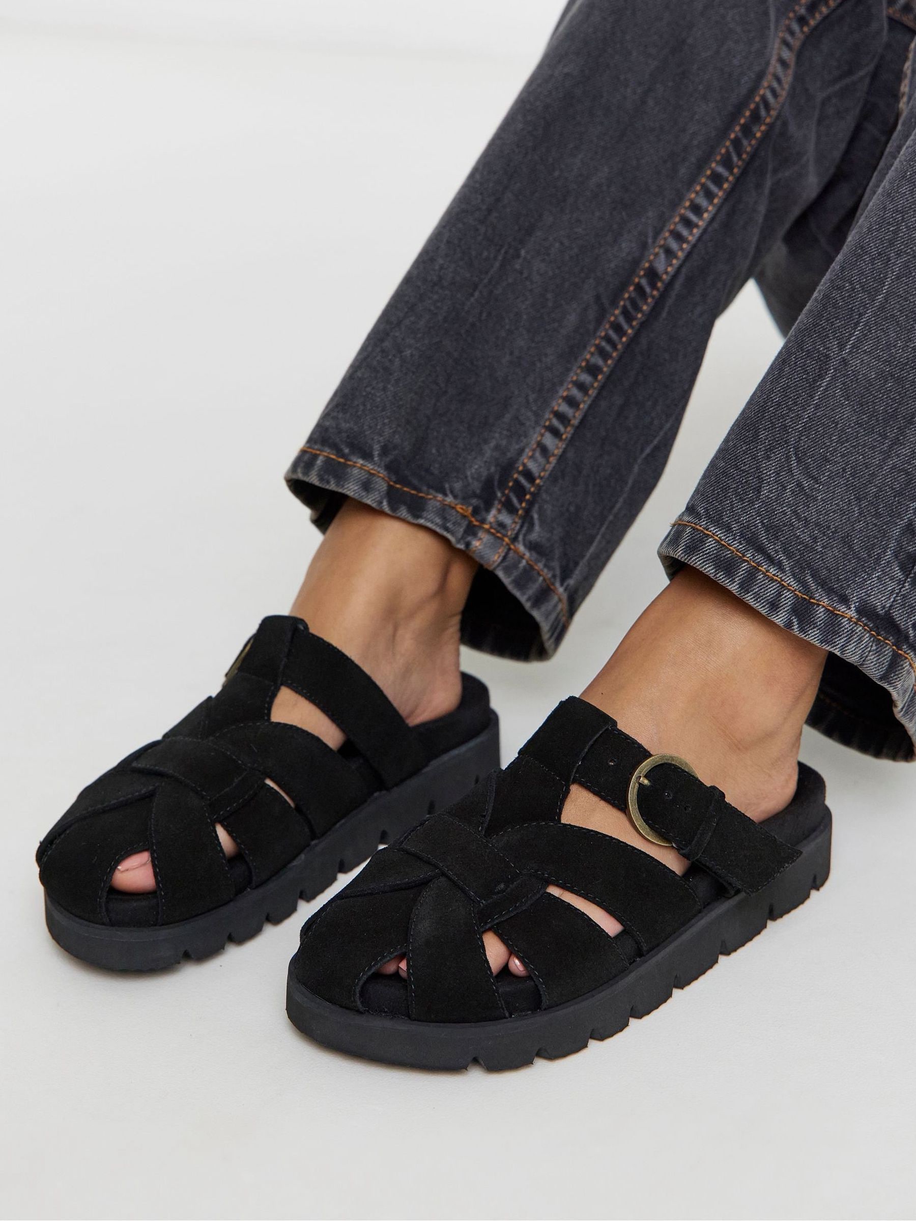 Buy Simply Be Black Suede Wide Fit Woven Closed Toe Mules from the