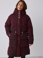 Baker by Ted Baker Burgundy Red Waterproof Longline Padded Coat - Image 1 of 7