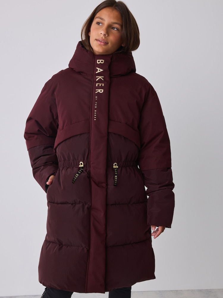 Baker by Ted Baker Burgundy Red Waterproof Longline Padded Coat - Image 1 of 7 Baker by Ted Baker Burgundy Red Waterproof Longline Padded Coat - Image 1 of 7