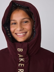 Baker by Ted Baker Burgundy Red Waterproof Longline Padded Coat - Image 4 of 7