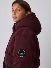 Baker by Ted Baker Burgundy Red Waterproof Longline Padded Coat - Image 5 of 7