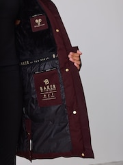 Baker by Ted Baker Burgundy Red Waterproof Longline Padded Coat - Image 7 of 7