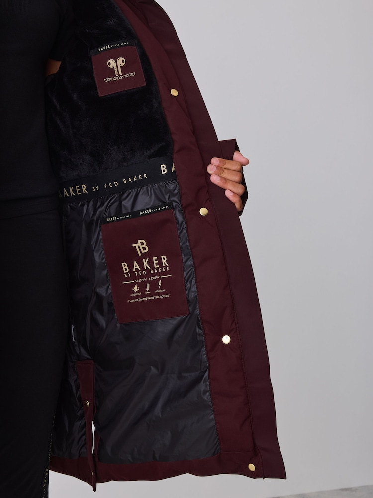 Baker by Ted Baker Burgundy Red Waterproof Longline Padded Coat - Image 7 of 7 Baker by Ted Baker Burgundy Red Waterproof Longline Padded Coat - Image 7 of 7