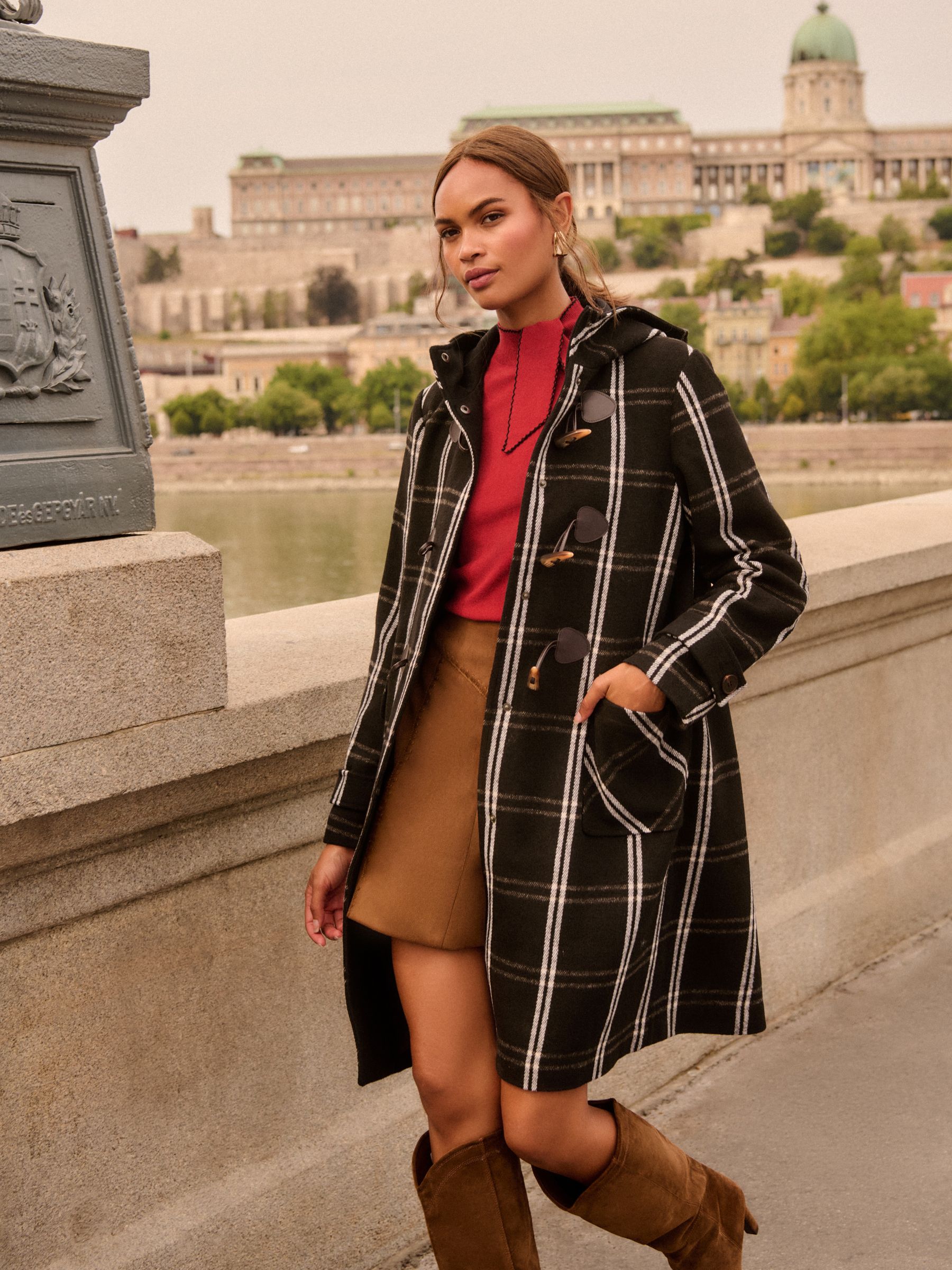 Buy Love & Roses Black Check Faux Wool Longline Duffle Coat from