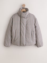 Pink Check Shower Resistant Short Funnel Neck Padded Puffer Jacket - Image 7 of 10