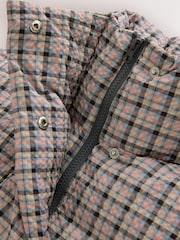 Pink Check Shower Resistant Short Funnel Neck Padded Puffer Jacket - Image 8 of 10