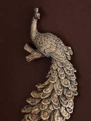 Set of 3 Gold Antiqued Effect 3D Peacocks Wall Art - Image 3 of 5