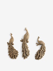Set of 3 Gold Antiqued Effect 3D Peacocks Wall Art - Image 4 of 5
