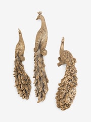 Set of 3 Gold Antiqued Effect 3D Peacocks Wall Art - Image 5 of 5