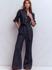 Boden Blue Bootcut Button Denim Jumpsuit - Image 4 of 5