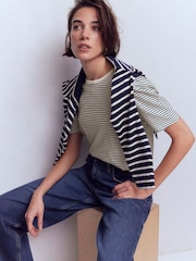 Boden Cream Pleat Sleeve Slub T-Shirt - Image 1 of 6