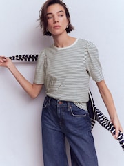 Boden Cream Pleat Sleeve Slub T-Shirt - Image 3 of 6