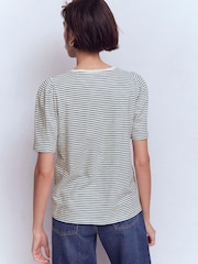 Boden Cream Pleat Sleeve Slub T-Shirt - Image 4 of 6