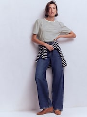 Boden Cream Pleat Sleeve Slub T-Shirt - Image 5 of 6