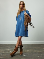 Mid Blue Lightweight Denim T-Shirt Mini Dress - Image 1 of 7