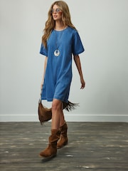 Mid Blue Lightweight Denim T-Shirt Mini Dress - Image 2 of 7
