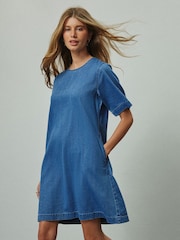 Mid Blue Lightweight Denim T-Shirt Mini Dress - Image 3 of 7