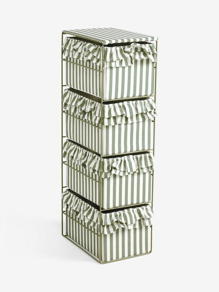 Sage Green Stripe Frill Storage Drawers - Image 1 of 2