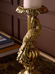 Gold Antiqued Finish Benedict The Peacock Pillar Candle Holder - Image 2 of 3