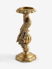 Gold Antiqued Finish Benedict The Peacock Pillar Candle Holder - Image 3 of 3