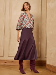 Love & Roses X Binky Berry Red Faux Leather Asymmetric Full Hem Midi Skirt - Image 3 of 5