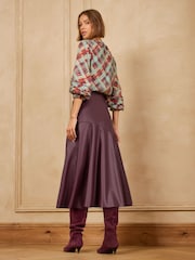 Love & Roses X Binky Berry Red Faux Leather Asymmetric Full Hem Midi Skirt - Image 5 of 5