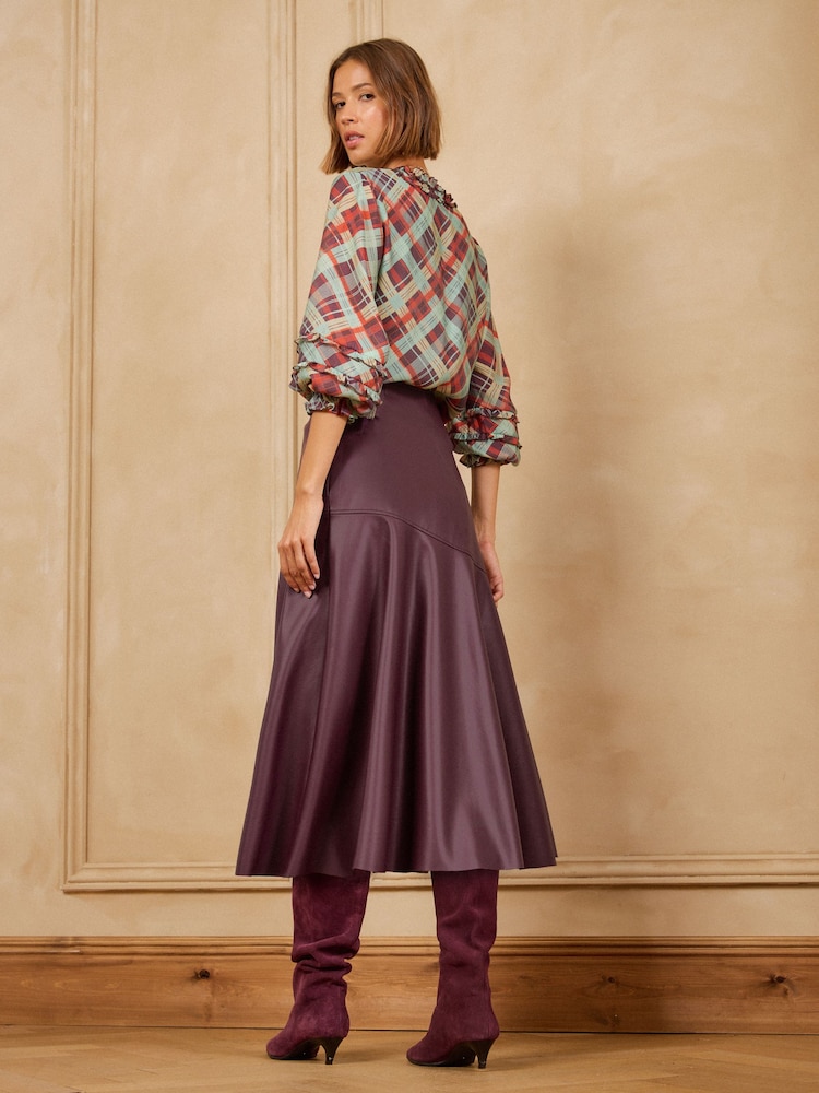 Love & Roses X Binky Berry Red Faux Leather Asymmetric Full Hem Midi Skirt - Image 5 of 5