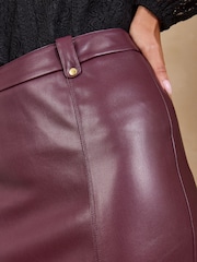 Love & Roses Berry Red Faux Leather Pencil Midi Skirt - Image 4 of 5