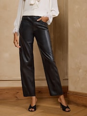 Crno - Love & Roses PU Balon kroj Pantalone - Slika 1 od 4
