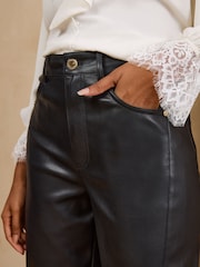 Crno - Love & Roses PU Balon kroj Pantalone - Slika 2 od 4