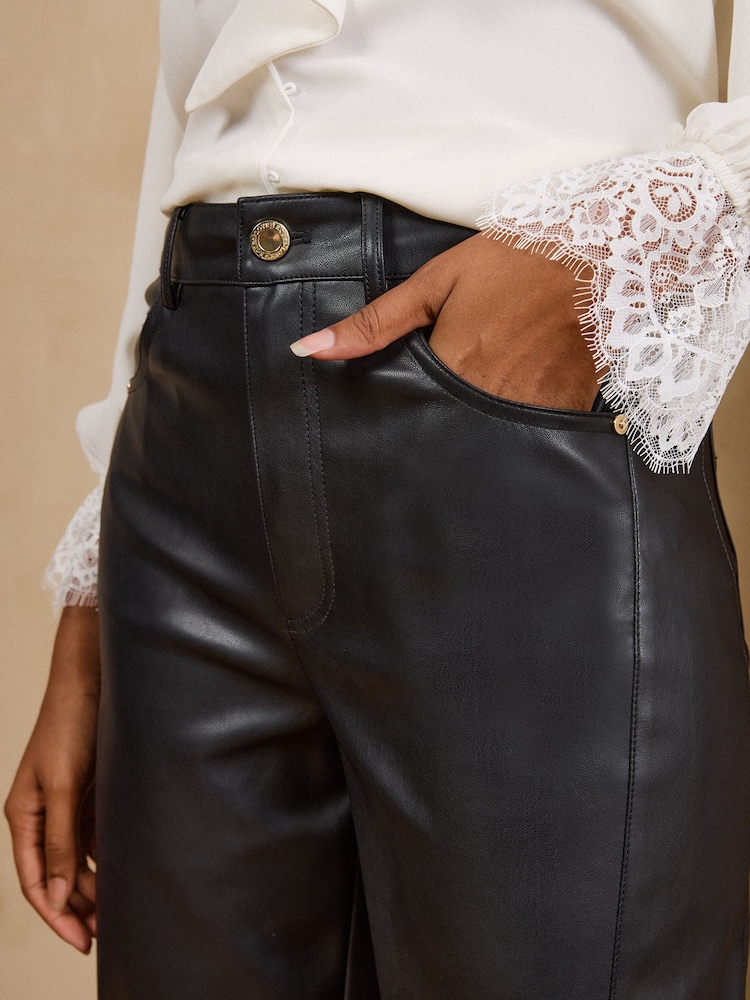 Crno - Love & Roses PU Balon kroj Pantalone - Slika 2 od 4