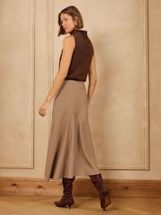 Love & Roses X Binky Neutral Beige Faux Leather Asymmetric Full Hem Midi Skirt - Image 5 of 5