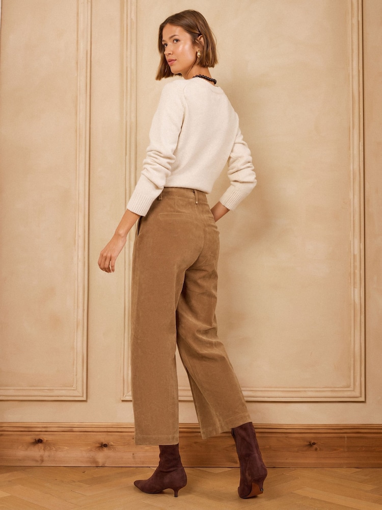 Marron fauve - Love & Roses Wide Crop Faux Suede Trousers - Image 5 de 5 Marron fauve - Love & Roses Wide Crop Faux Suede Trousers - Image 5 de 5