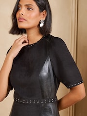 Love & Roses Black Faux Suede Faux Leather Stud Mini Dress - Image 3 of 5