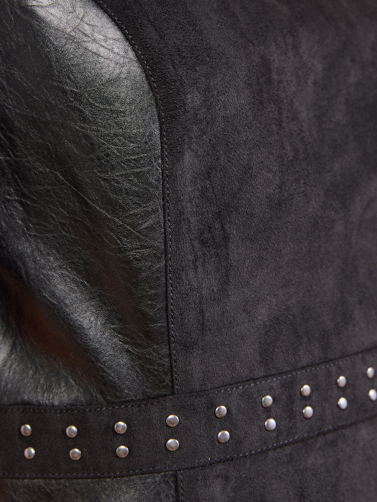 Love & Roses Black Faux Suede Faux Leather Stud Mini Dress - Image 5 of 5