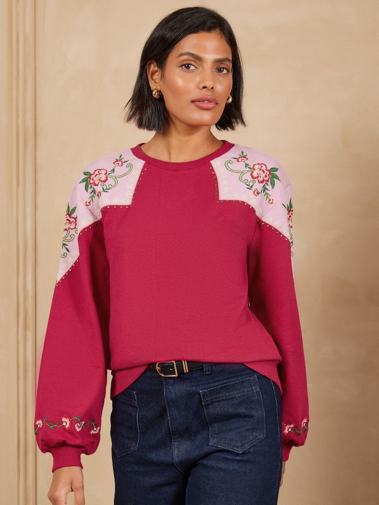 Love & Roses Pink Rodeo Embroidered Sweatshirt - Image 1 of 5 Love & Roses Pink Rodeo Embroidered Sweatshirt - Image 1 of 5